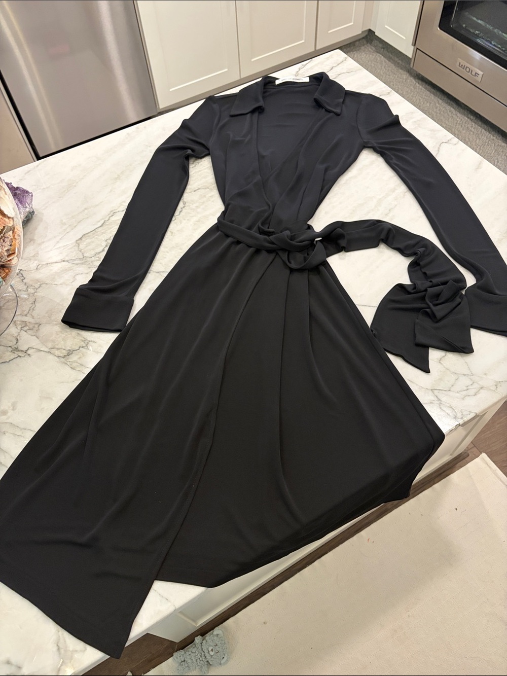 DVF classic black wrap dress with extra deep V SZ XS/ 2